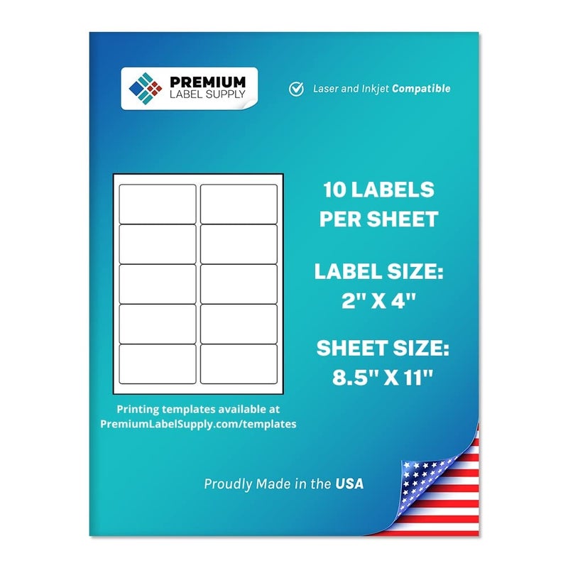 Premium Label Supply White Sticker Address Labels - 2"" x 4"" - Laser/Inkjet Compatible - (10 per Sheet), 500 Sheets - 5,000 Total Adhesive Labels - Image 1